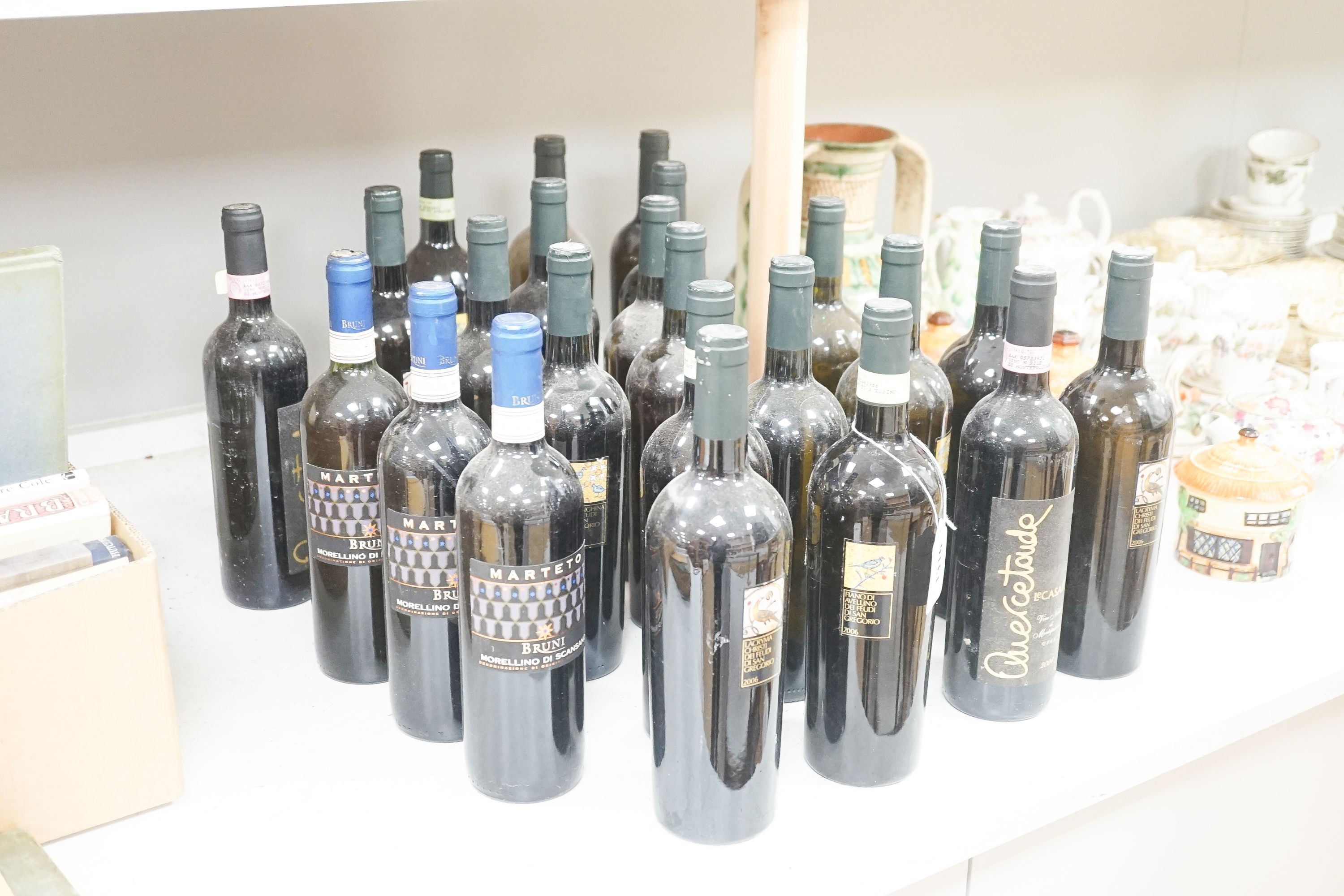 23 Assorted bottles, Italian wines including Marteto Bruni Morellino Di Scansano, Lacryma Christi Dei Feudi Di San Gregorio 2006 etc.